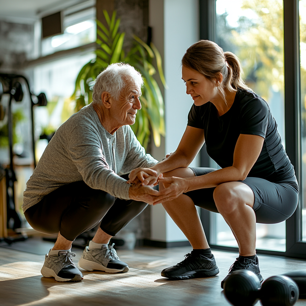 Персональний тренер складає індивідуальну програму тренувань для клієнта в затишному фітнес-просторі