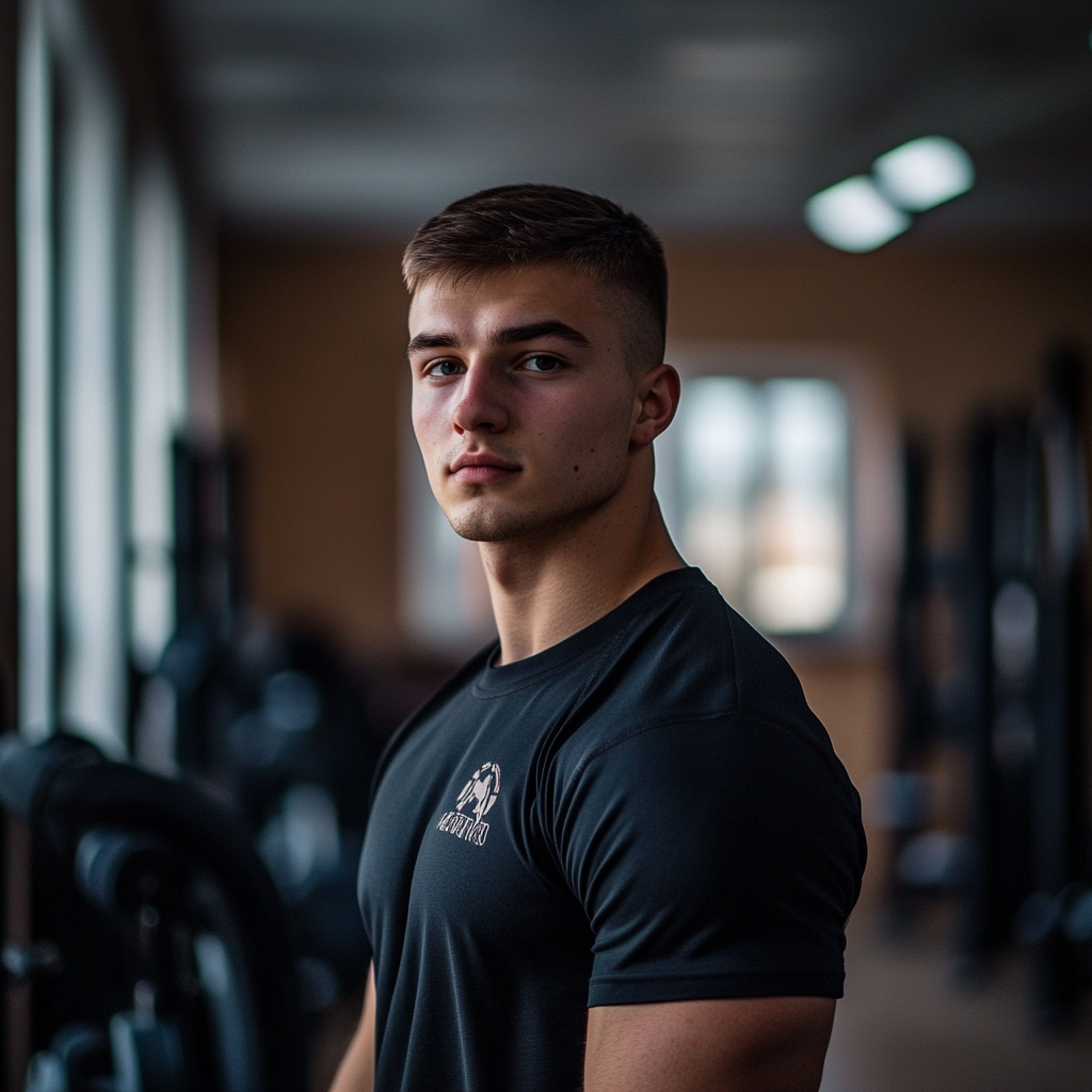 Спортсмен виконує силову вправу в сучасному фітнес-залі з професійним обладнанням